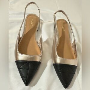 Aldo Women's Black and Silver Pointed Flats